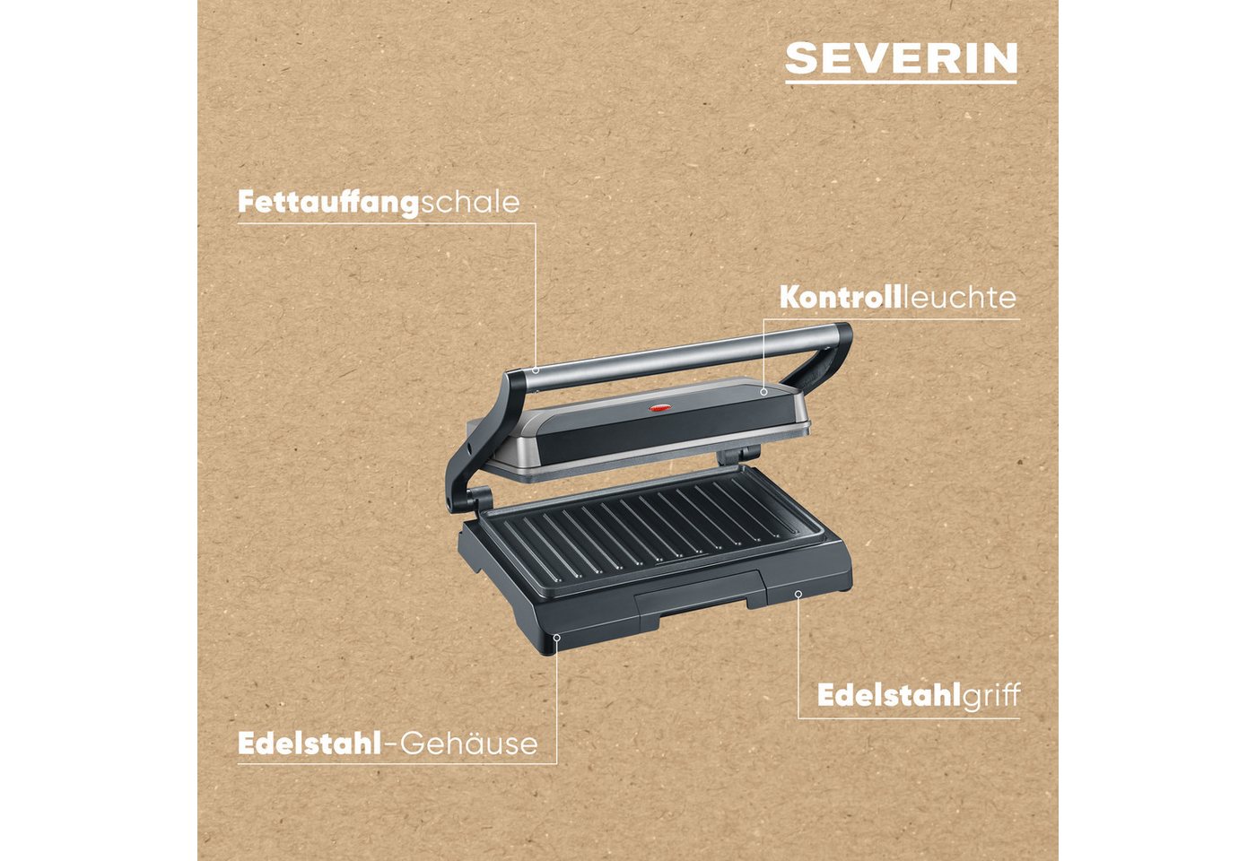 Severin Kontaktgrill KG 2394, 800 W, antihaftbeschichtete Grillplatten,inkl. Fettauffangschale – Bild 5 von 5