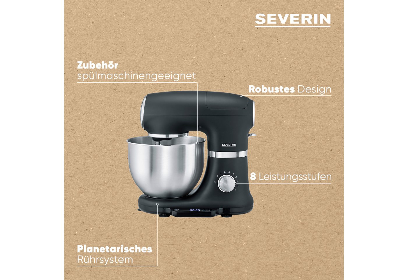 Severin Küchenmaschine KM 3898 mit integrierter Waage, 1000 W, 5,5 l Schüssel – Bild 4 von 5