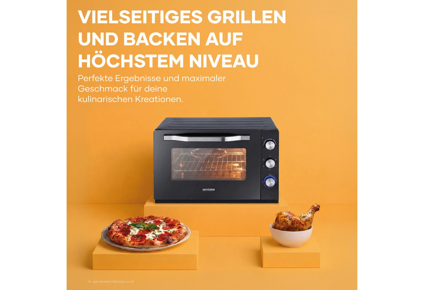 Severin Minibackofen TO 2073, XXL-Minibackofen mit 60 L Garraum, Pizzafunktion & Drehspieß – Bild 4 von 5