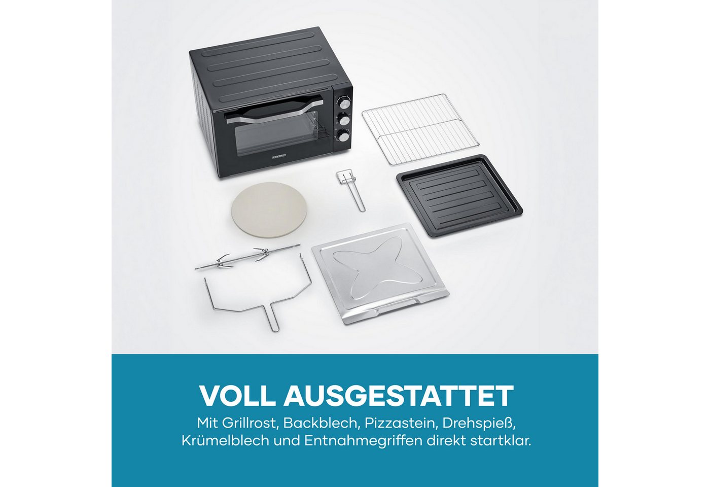 Severin Minibackofen TO 2073, XXL-Minibackofen mit 60 L Garraum, Pizzafunktion & Drehspieß – Bild 5 von 5