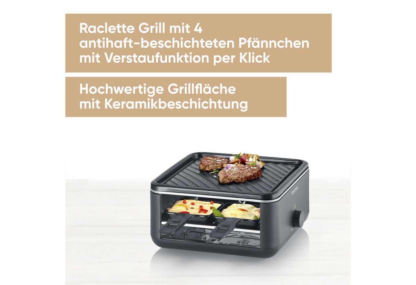 Severin Raclette Black Line Lite Mini RG 2360, 4 Raclettepfännchen, 600 W, Raclette-Grill – Bild 2 von 5
