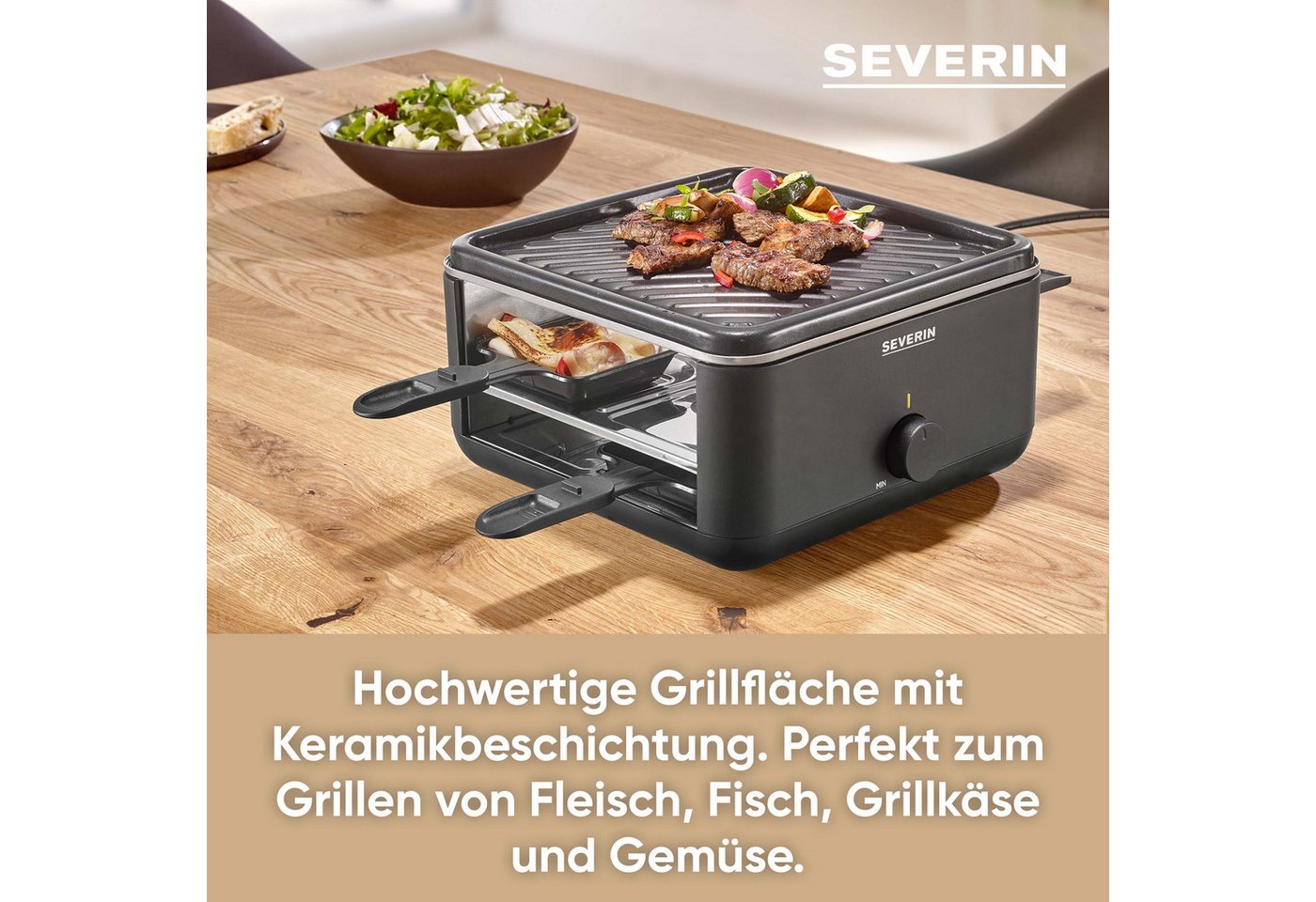 Severin Raclette Black Line Lite Mini RG 2360, 4 Raclettepfännchen, 600 W, Raclette-Grill – Bild 3 von 5