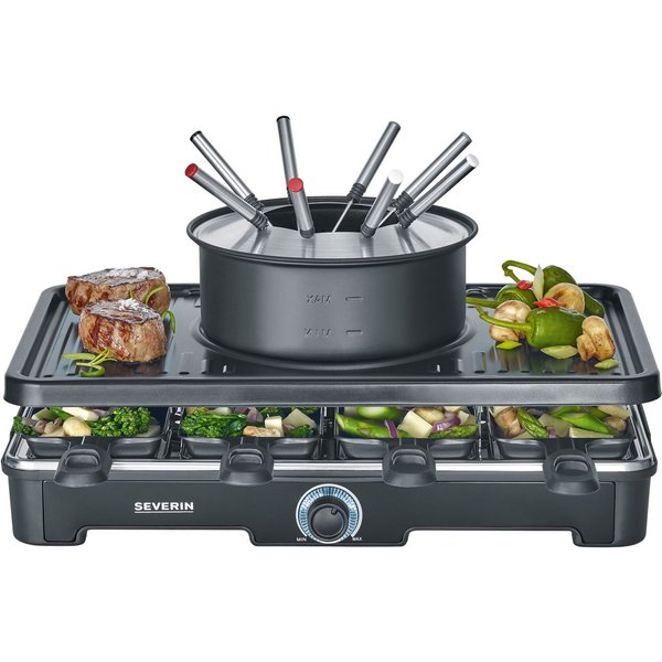 Severin Raclette und Fondue-Set RG 2347, 8 Raclettepfännchen, 1400 W