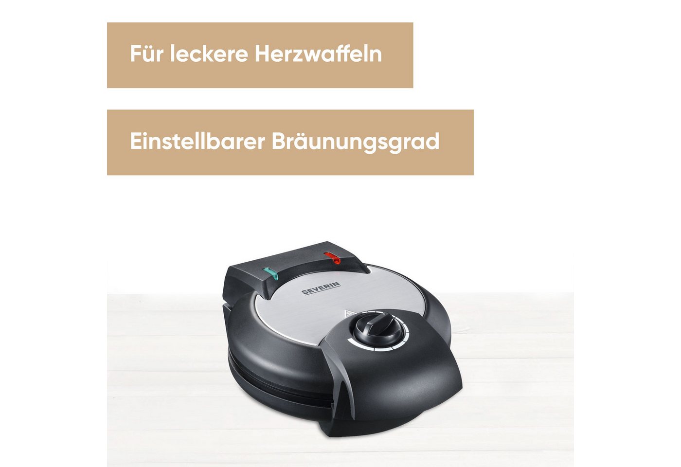 Severin Waffeleisen WA 2103, 1300 W, Antihaftbeschichtung, für Herzwaffeln, ca. 1.300 W, schwarz/Edelstahl – Bild 2 von 5
