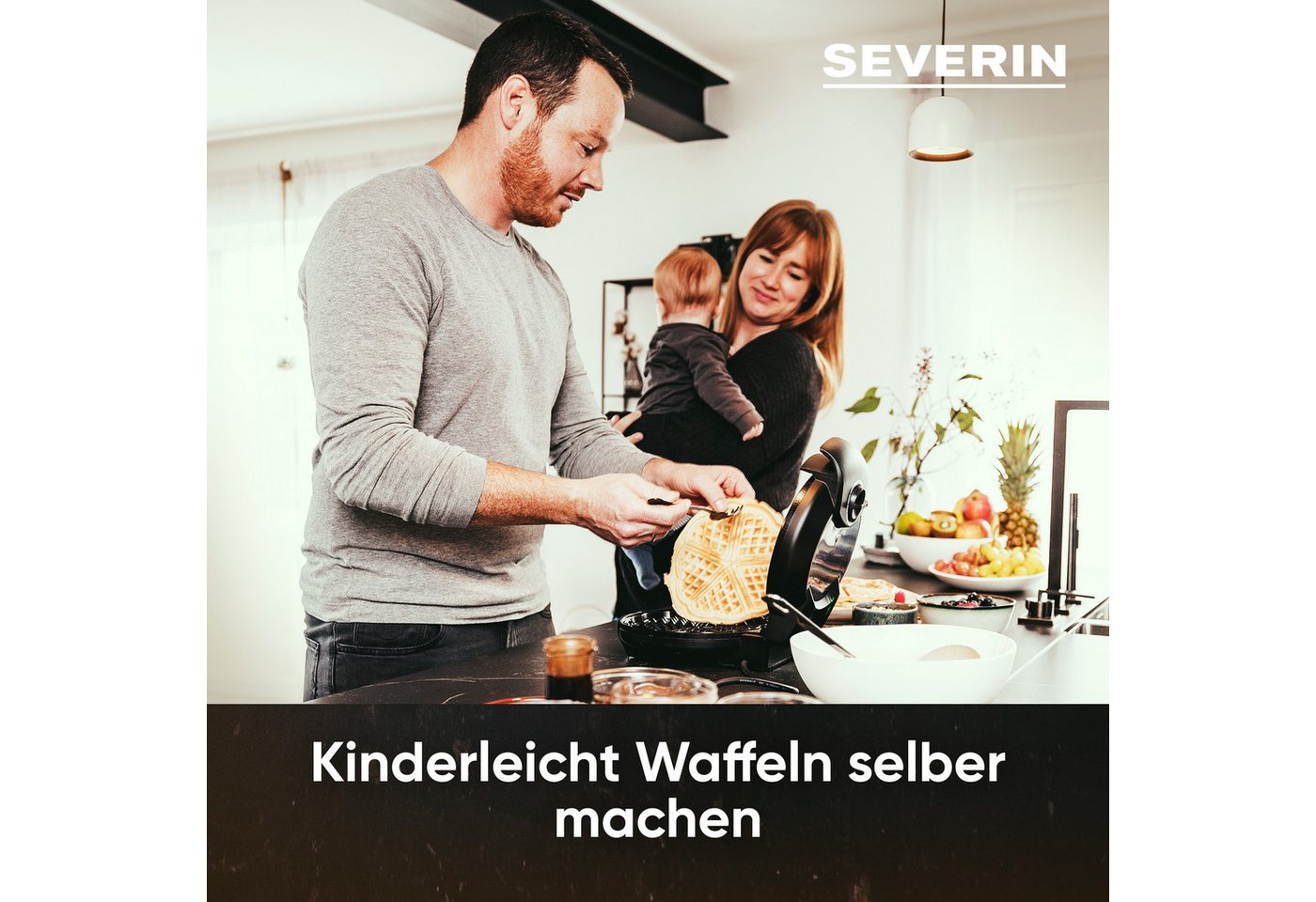 Severin Waffeleisen WA 2103, 1300 W, Antihaftbeschichtung, für Herzwaffeln, ca. 1.300 W, schwarz/Edelstahl – Bild 3 von 5