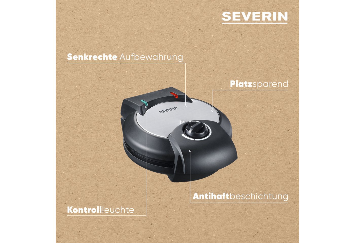 Severin Waffeleisen WA 2103, 1300 W, Antihaftbeschichtung, für Herzwaffeln, ca. 1.300 W, schwarz/Edelstahl – Bild 4 von 5