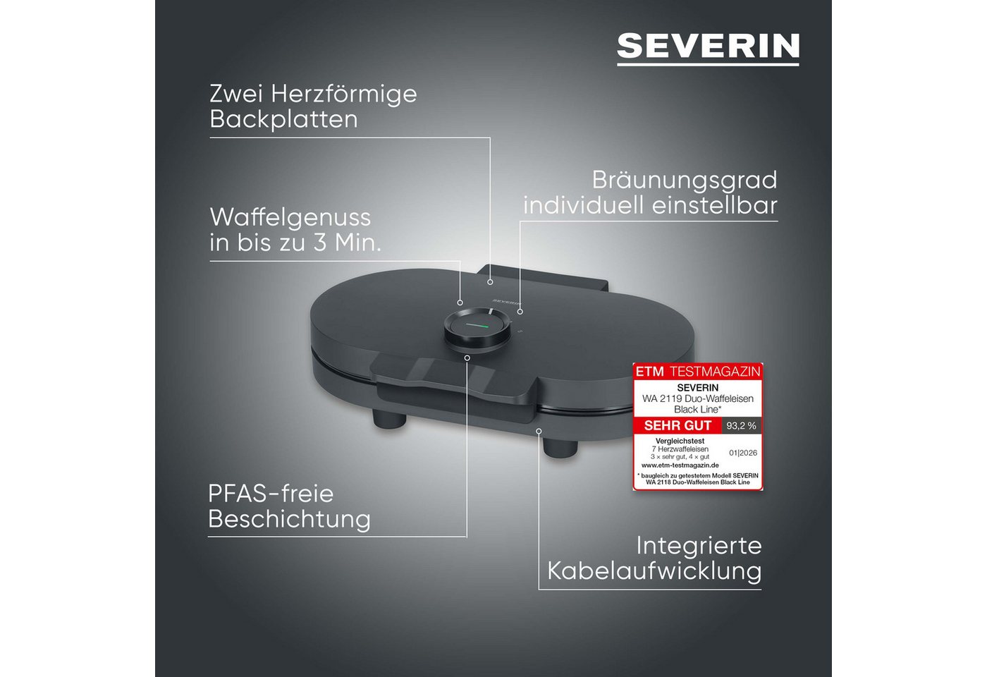 Severin Waffeleisen WA 2118, 1200 W – Bild 3 von 5
