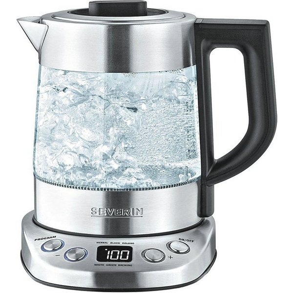 Severin Wasserkocher Deluxe Mini, 2200 W, aus Glas, mit 5 Teeprogrammen, 0,75-1 Liter, 2200 Watt