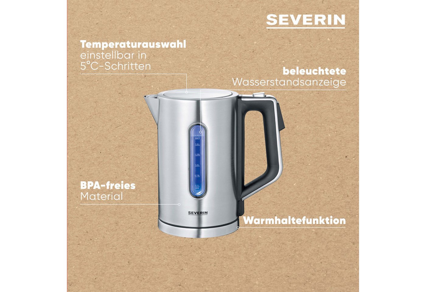 Severin Wasserkocher WK 3418, 1,7 l, 3000 W – Bild 4 von 5