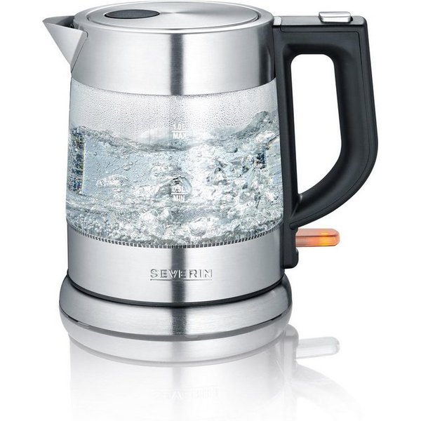 Severin Wasserkocher WK 3468, 1 l, 2200 W, 1 Liter, Edelstahl, Klappbarer Deckel mit großer Öffnung