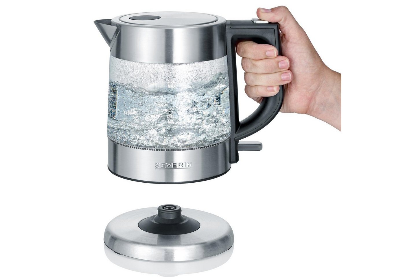Severin Wasserkocher WK 3468, 1 l, 2200 W, 1 Liter, Edelstahl, Klappbarer Deckel mit großer Öffnung – Bild 2 von 5