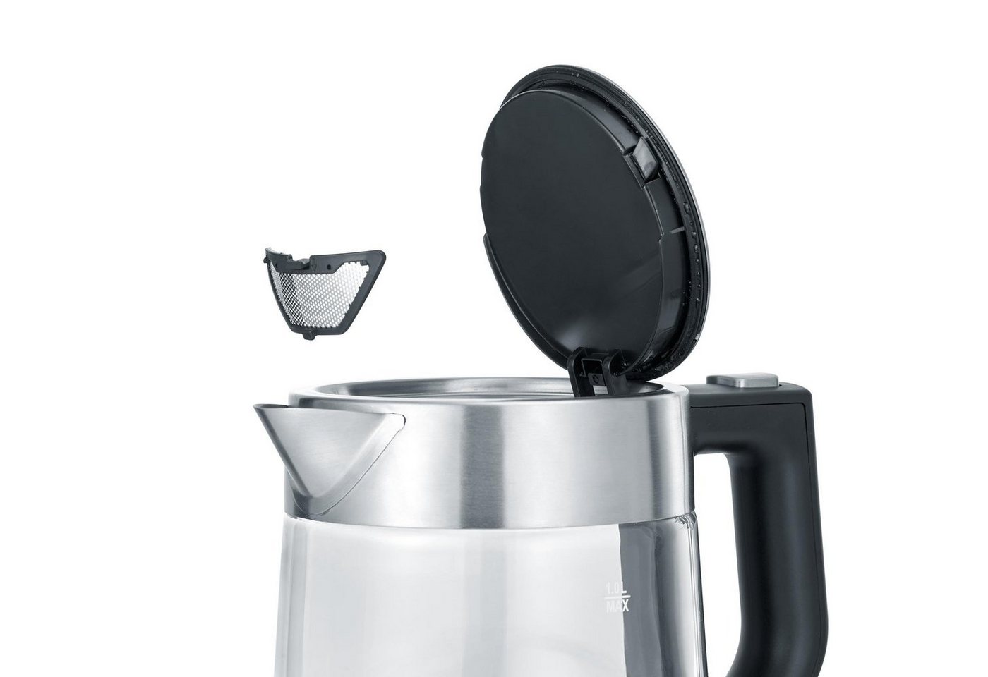 Severin Wasserkocher WK 3468, 1 l, 2200 W, 1 Liter, Edelstahl, Klappbarer Deckel mit großer Öffnung – Bild 4 von 5