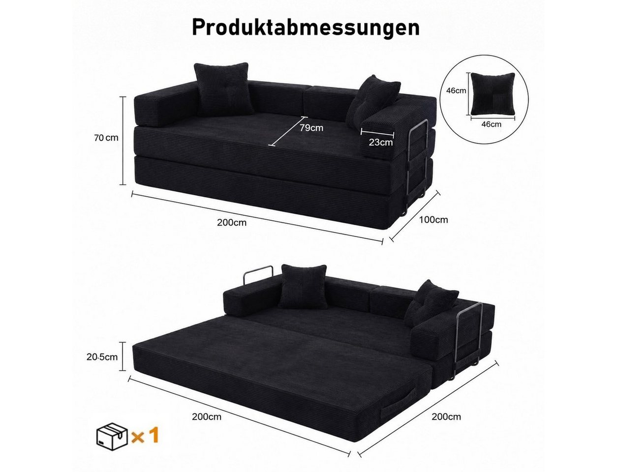 SEYNAR Schlafsofa 2-Sitzer, modulares Bodensofa aus Vollschaum, 1 Teile, Klappsofa mit Kissen, ideal für Wohnzimmer – Bild 2 von 5