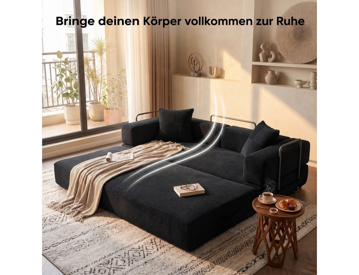 SEYNAR Schlafsofa 2-Sitzer, modulares Bodensofa aus Vollschaum, 1 Teile, Klappsofa mit Kissen, ideal für Wohnzimmer – Bild 3 von 5