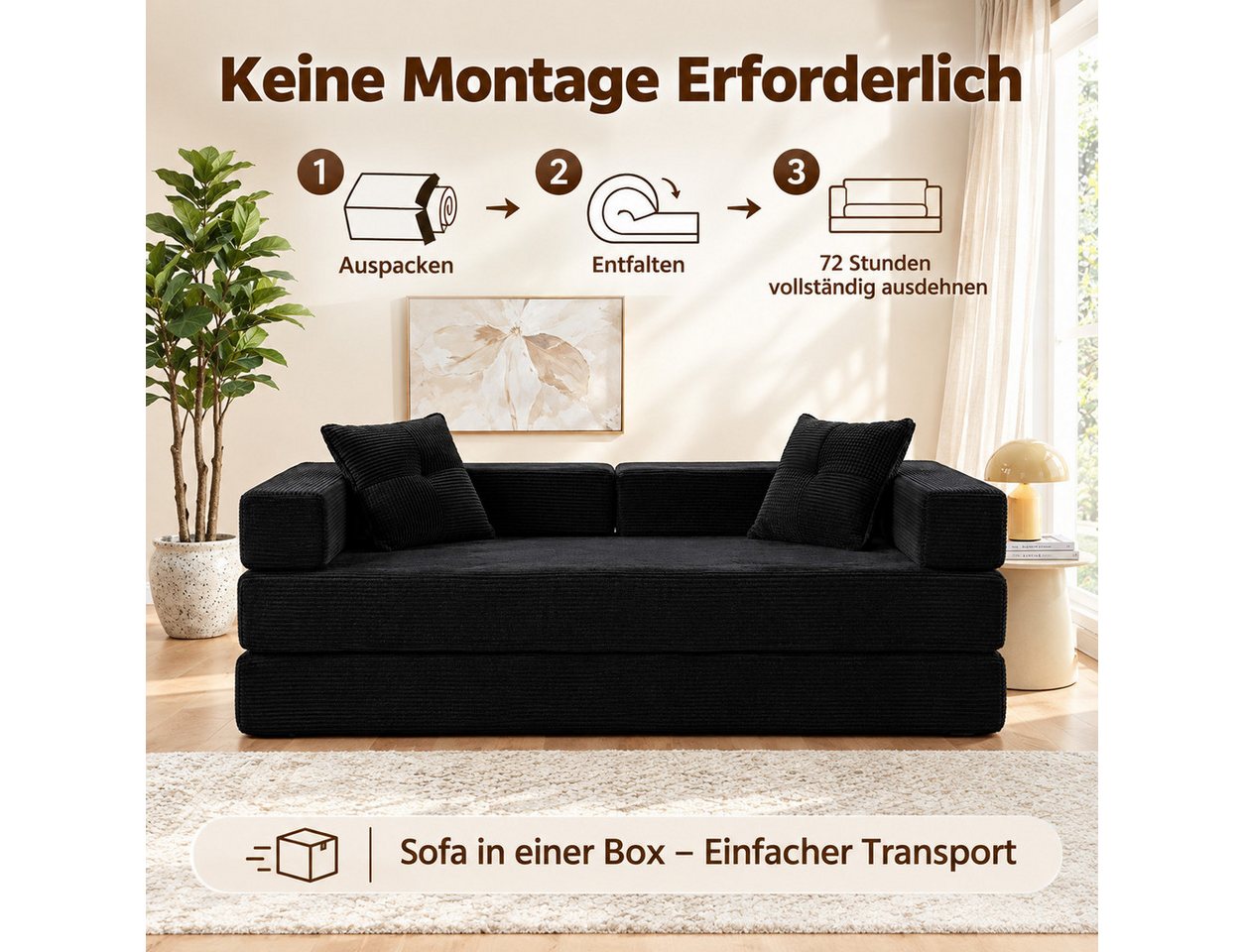 SEYNAR Schlafsofa 2-Sitzer, modulares Bodensofa aus Vollschaum, 1 Teile, Klappsofa mit Kissen, ideal für Wohnzimmer – Bild 5 von 5