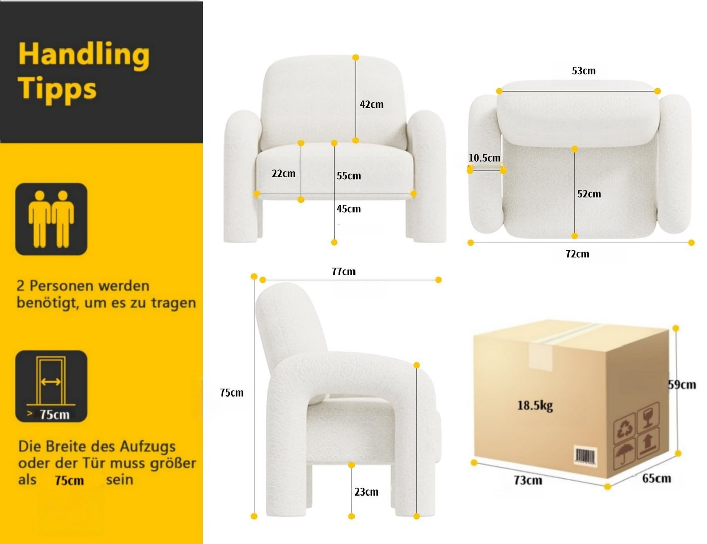 SEYNAR Sessel Moderner Sherpa-Akzent-Sessel, Teddy-Polsterarm-Sofa (1-St), Gemütlicher flauschiger Lesesessel für Wohnzimmer, Schlafzimmer, Ecke – Bild 2 von 5