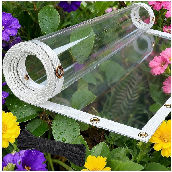 Shade&Beyond Schutzplane Transparente Wasserdichte Plane mit Ösen 380 g/m² für Außenbereich