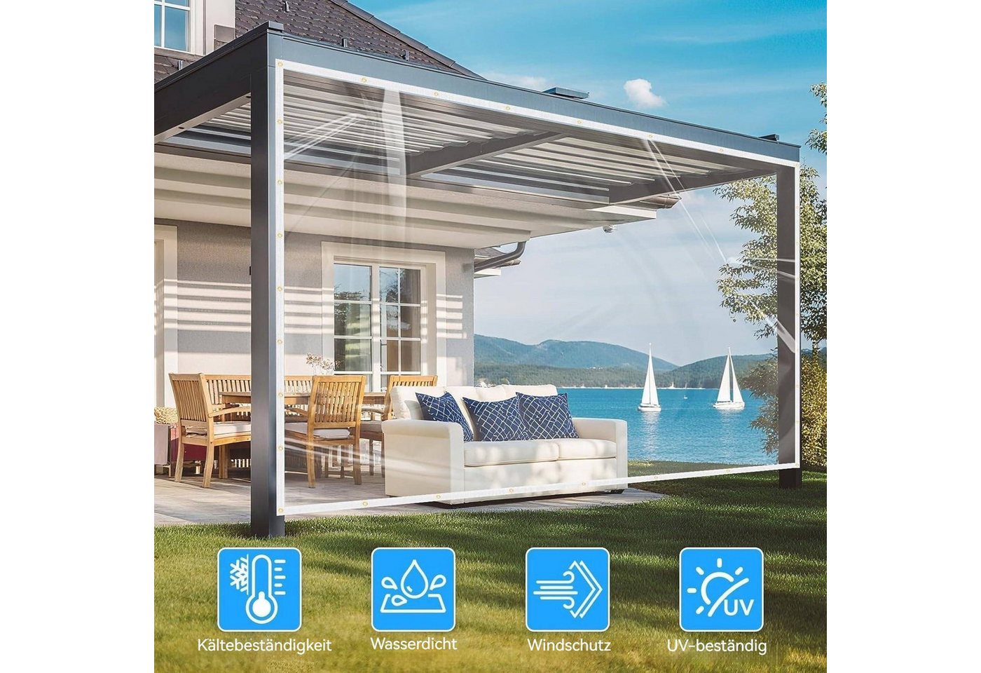Shade&Beyond Schutzplane Transparente Wasserdichte Plane mit Ösen 380 g/m² für Außenbereich – Bild 2 von 5