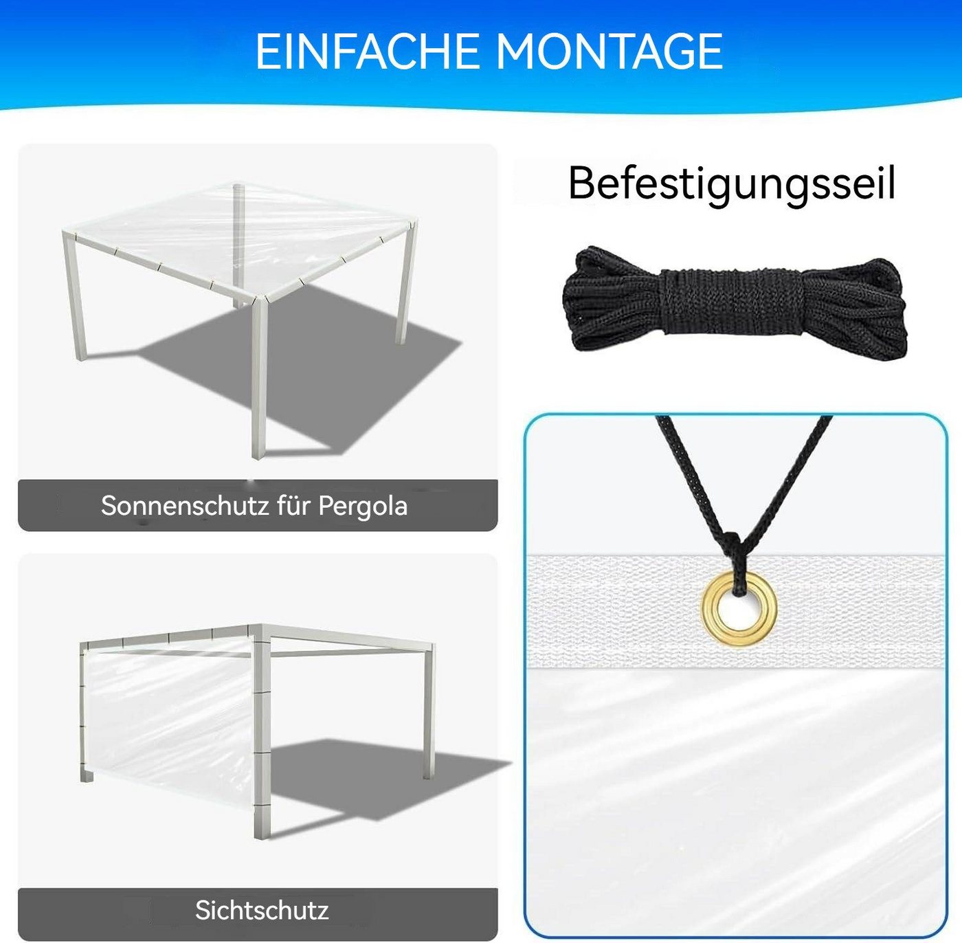 Shade&Beyond Schutzplane Transparente Wasserdichte Plane mit Ösen 380 g/m² für Außenbereich – Bild 4 von 5