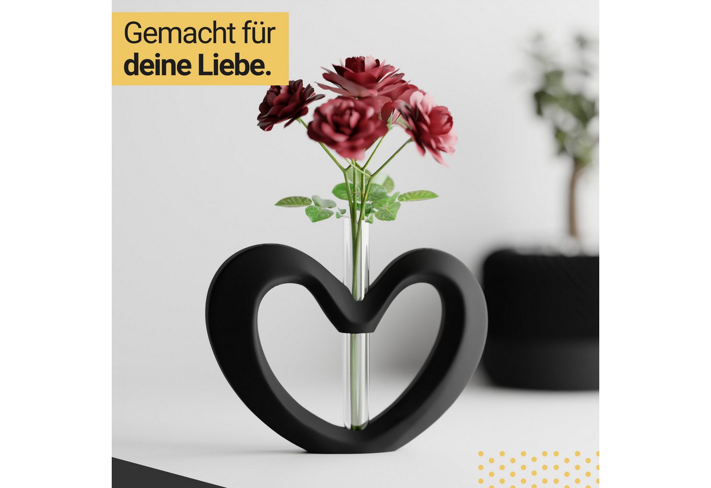 Shapes - Decorations Dekovase Herzvase, Deko in Herzform mit Glasröhrchen, Valentinstag Geschenk, Glasröhrchen für einzelne Blume – Bild 2 von 5