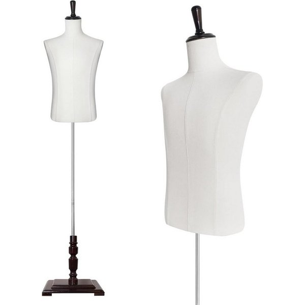 SHAREWIN Schneiderpuppe Herren-Torso mit höhenverstellbarem Holzständer, 61–78 Zoll, Nadelgeeigneter Leinenbezug, Standardmaße für Herrenbekleidung