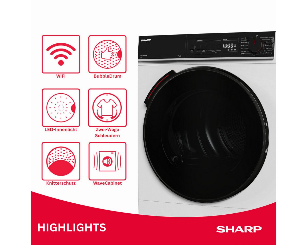 Sharp Wärmepumpentrockner KD-WNHB0S9GWC-DE, WiFi & VeeZy App für smarte Steuerung per Smartphone – Bild 5 von 5