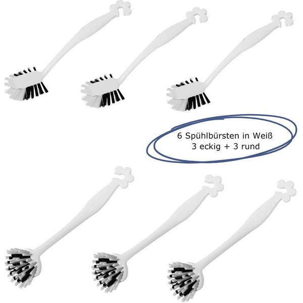 SHD Reinigungsbürste Spülbürsten Set Schwarz, 3 x runder & 3 x rechteckiger Bürstenkopf, (Spar-Set, 6-tlg)