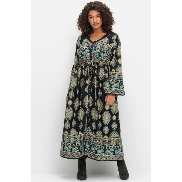 sheego by Joe Browns Etuikleid Maxikleid Langarm im Boho-Stil, mit Trompetenärmeln