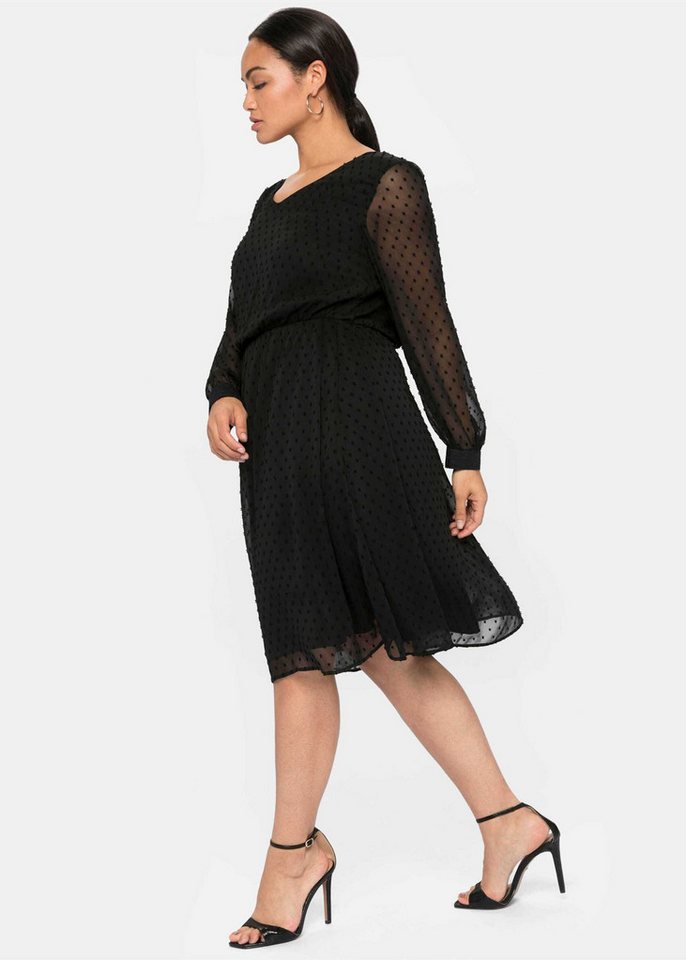 Sheego Etuikleid Abendkleid Langarm mit 3D-Effekt, mit Unterkleid – Bild 3 von 5