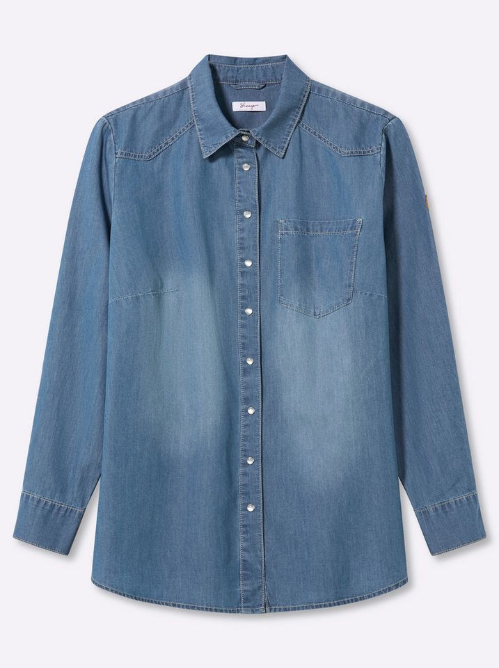 Sheego Klassische Bluse Jeansbluse Langarm – Bild 3 von 5