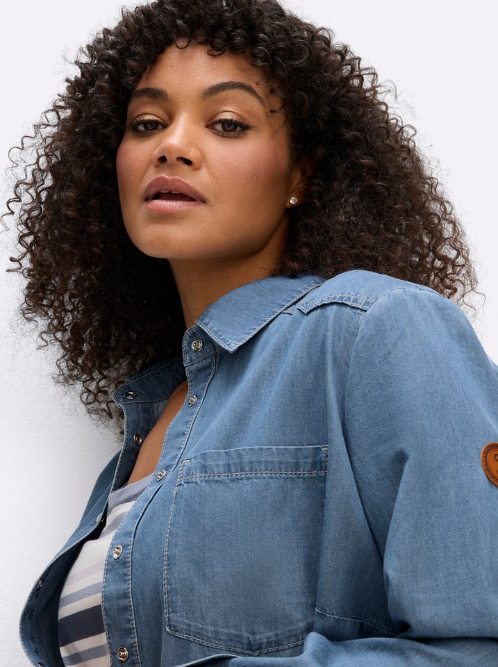 Sheego Klassische Bluse Jeansbluse Langarm – Bild 4 von 5