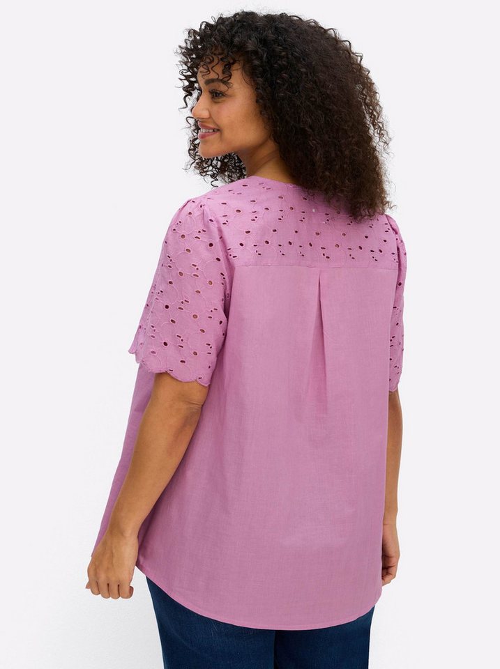 Sheego Klassische Bluse Kurzarmbluse Kurzarm – Bild 2 von 5