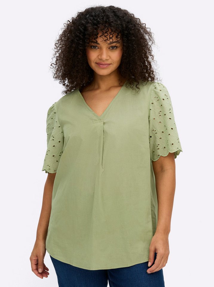 Sheego Klassische Bluse Kurzarmbluse Kurzarm – Bild 5 von 5
