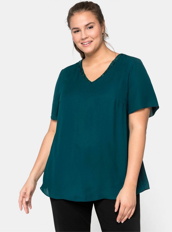 Sheego Klassische Bluse Tunika Kurzarm – Bild 4 von 5