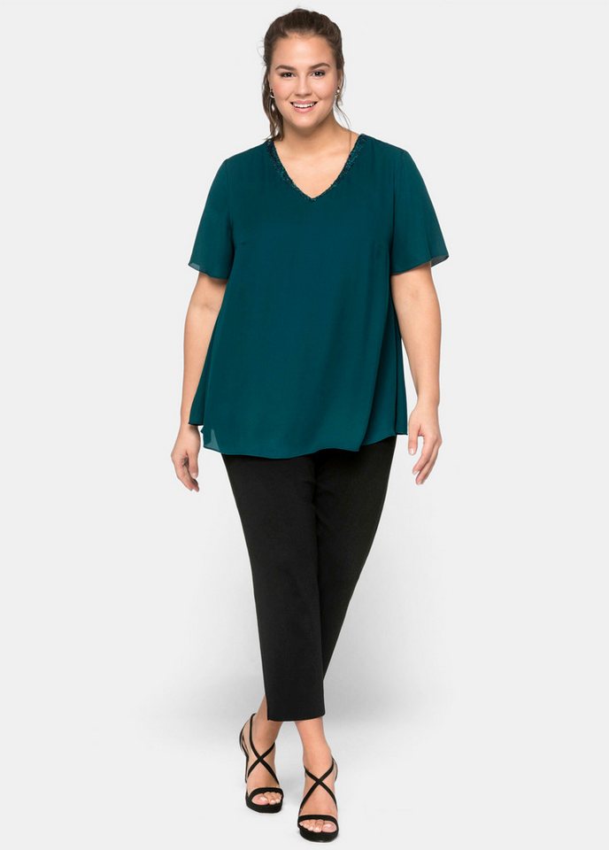 Sheego Klassische Bluse Tunika Kurzarm – Bild 5 von 5