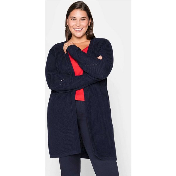 Sheego Strickjacke Longstrickjacke Langarm aus Grobstrick, in offener Form