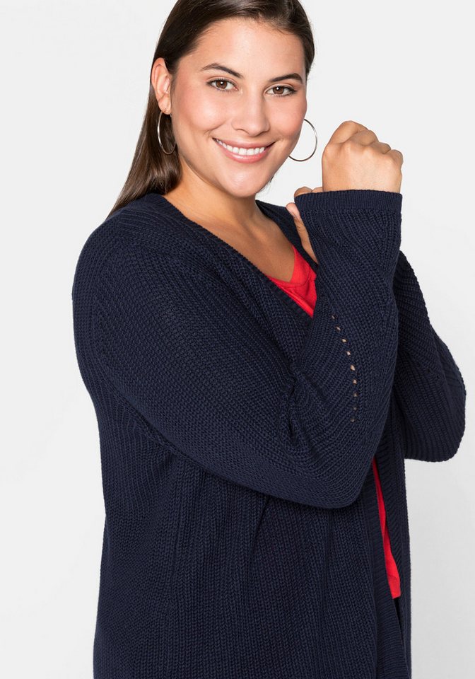 Sheego Strickjacke Longstrickjacke Langarm aus Grobstrick, in offener Form – Bild 5 von 5