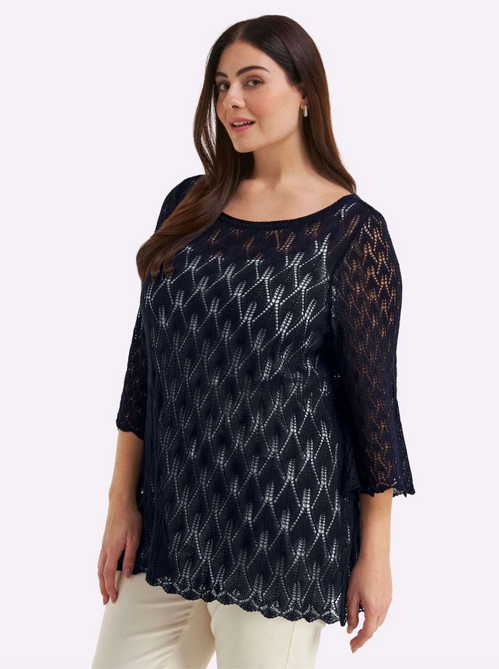 Sheego Strickpullover 3/4-Arm-Pullover 3/4-Arm Ajourstrick – Bild 3 von 5
