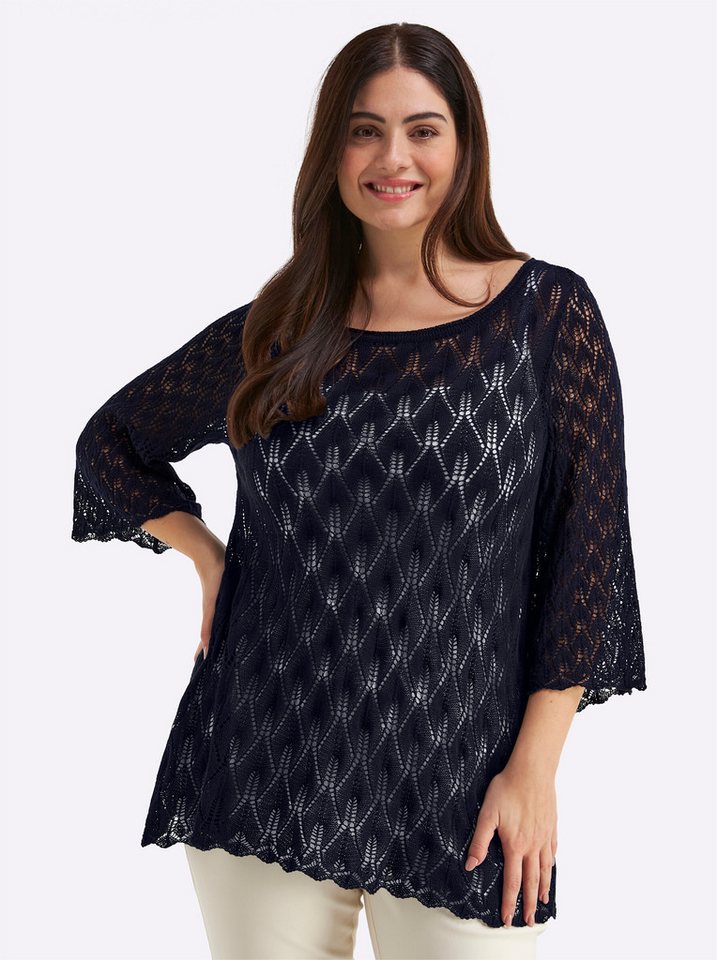 Sheego Strickpullover 3/4-Arm-Pullover 3/4-Arm Ajourstrick – Bild 5 von 5