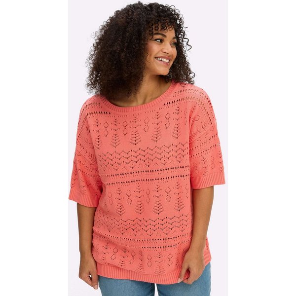 Sheego Strickpullover Kurzarm-Pullover Kurzarm Ajourstrick