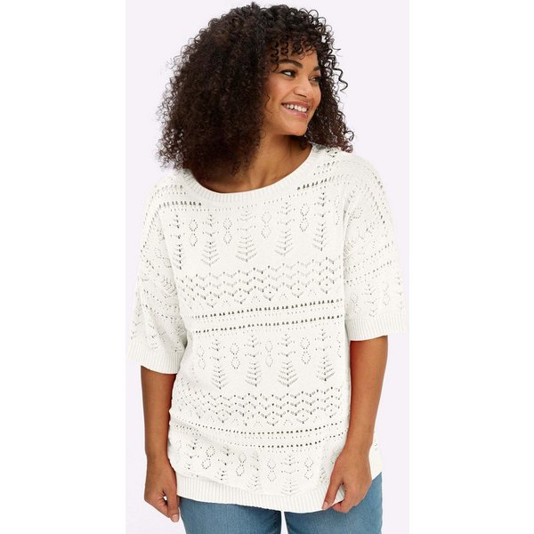 Sheego Strickpullover Kurzarm-Pullover Kurzarm Ajourstrick