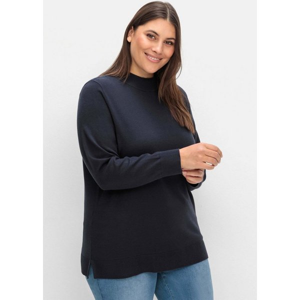 Sheego Strickpullover Strickpullover Langarm mit geripptem Stehkragen und Seitenschlitzen