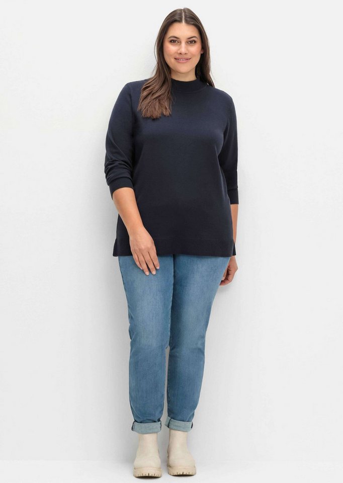 Sheego Strickpullover Strickpullover Langarm mit geripptem Stehkragen und Seitenschlitzen – Bild 3 von 5