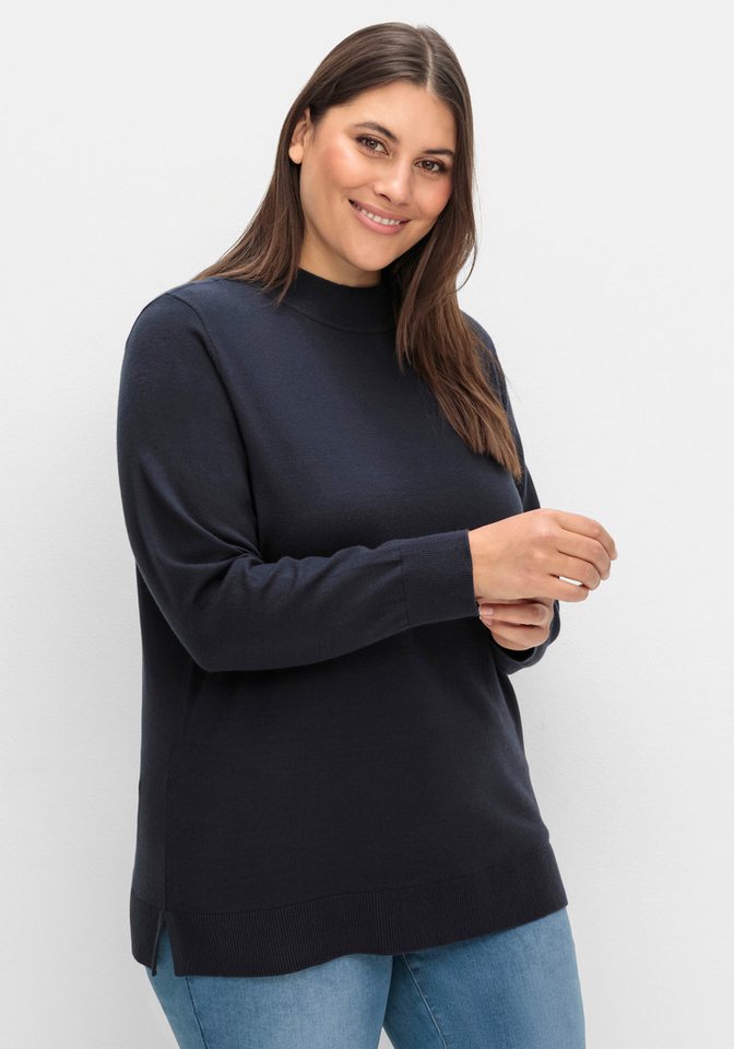 Sheego Strickpullover Strickpullover Langarm mit geripptem Stehkragen und Seitenschlitzen – Bild 5 von 5