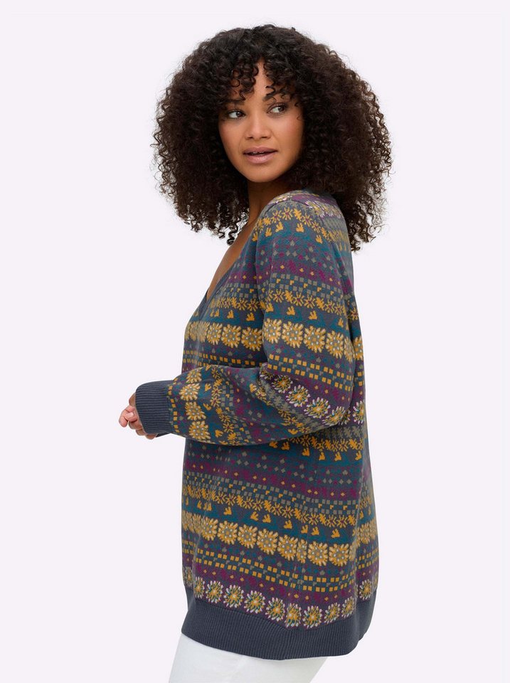 Sheego Strickpullover Pullover Langarm Jacquard – Bild 3 von 5