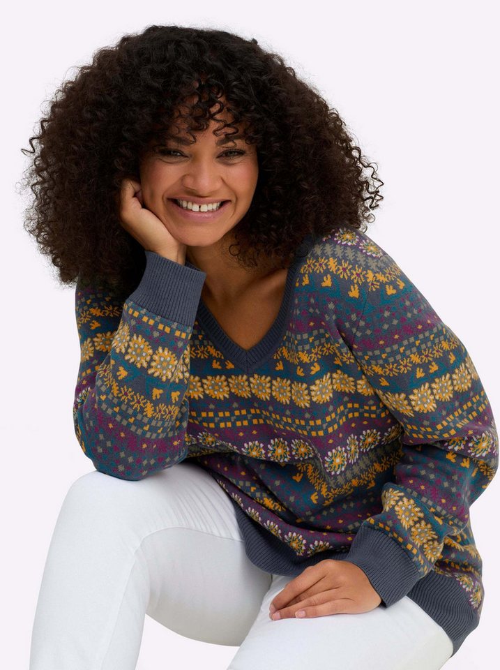 Sheego Strickpullover Pullover Langarm Jacquard – Bild 4 von 5