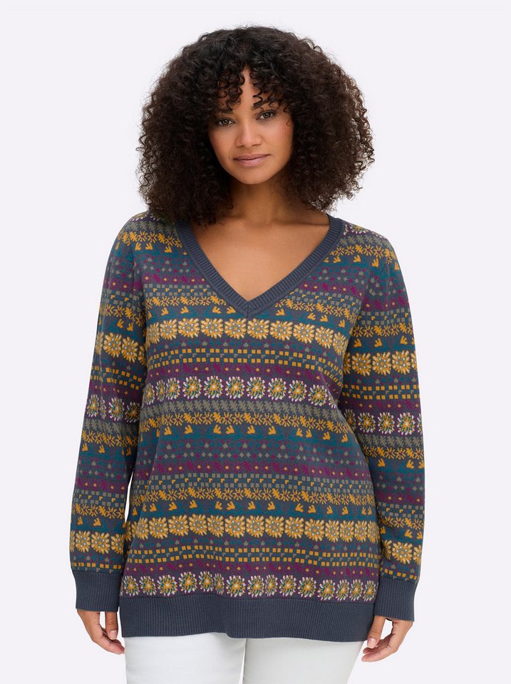 Sheego Strickpullover Pullover Langarm Jacquard – Bild 5 von 5