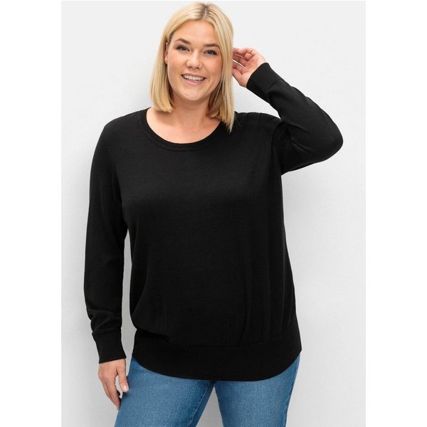 Sheego Strickpullover Rundhalspullover Langarm aus leichtem Strick, mit Rippbund