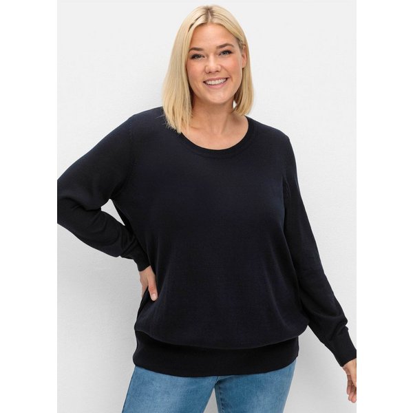 Sheego Strickpullover Rundhalspullover Langarm aus leichtem Strick, mit Rippbund