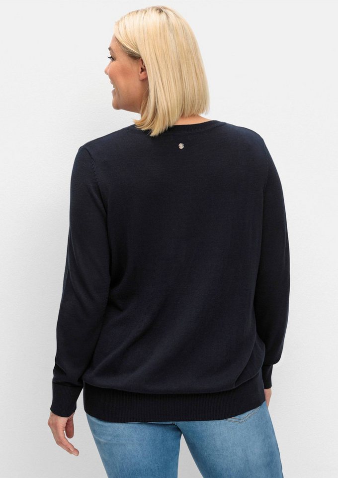 Sheego Strickpullover Rundhalspullover Langarm aus leichtem Strick, mit Rippbund – Bild 2 von 5